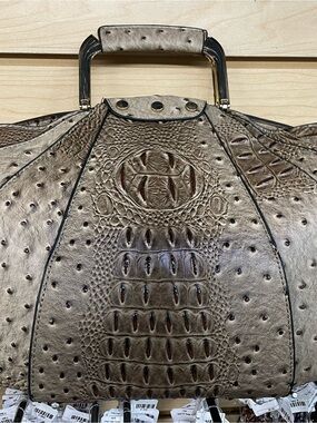 Structured Hobo Bag in Metallic Taupe Croc-Effect Leather